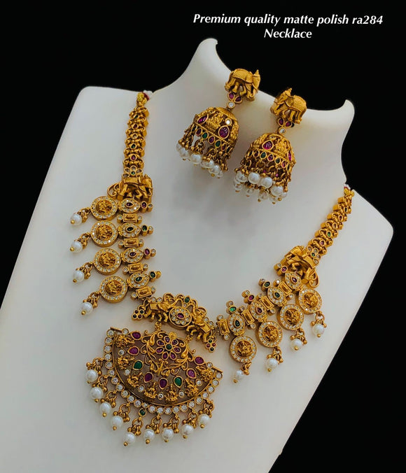 Mallika, Premium matte gold finish Necklace set for women -SHAKI001NSC