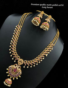 Parvathy , Premium matte gold finish Necklace set for women -SHAKI001NSD