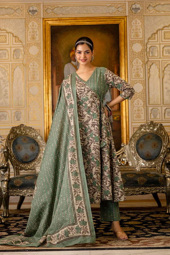Jaipuri Floral Print Idaho Pattern Anarkali Suit Set for women -DP001KDS<br data-mce-fragment=