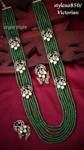 Arunima , Green Beads Long Necklace Set for women -SHAKI001GB