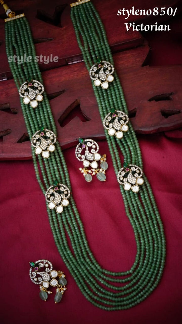 Arunima , Green Beads Long Necklace Set for women -SHAKI001GB