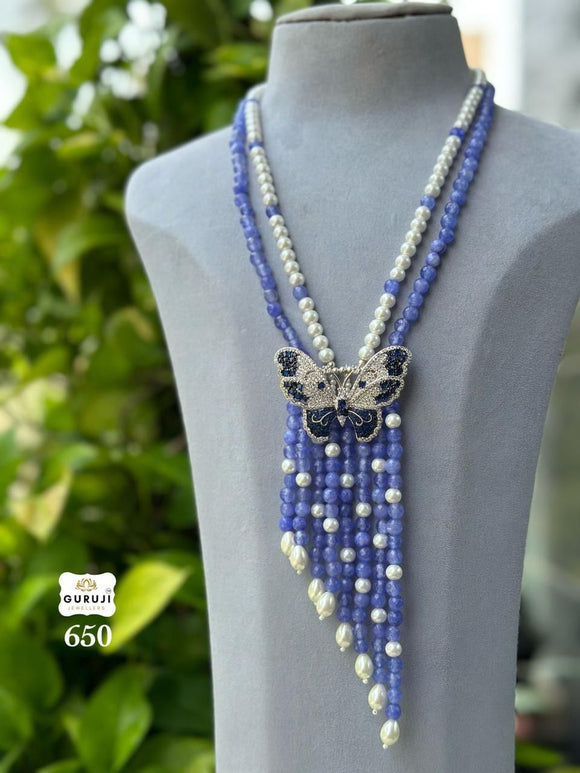 Blue Butterfly Design Bead Necklace for women -SANDY001BB
