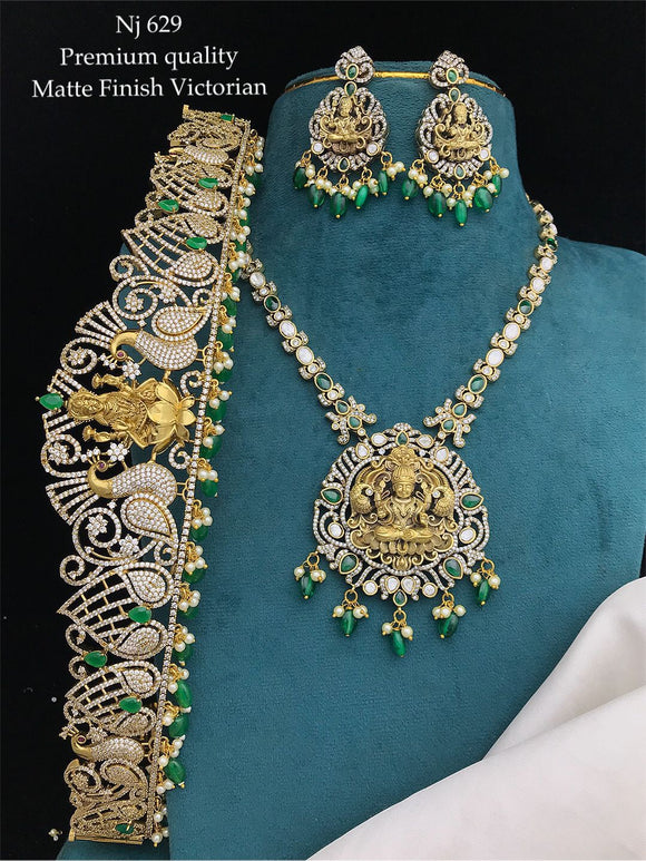 Samyukta , Matte Gold finish Victorian Style Bridal Necklace set with Oddyanam for Women -SHAKI001BNSO