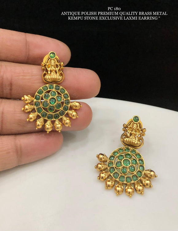Green Sundari , elegant matte gold finish Kemp Earrings for women -SHAKI001GE
