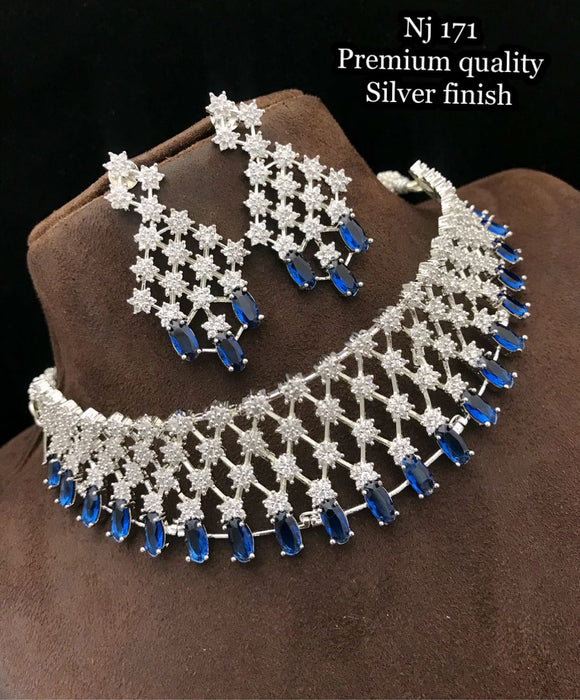 Maggie Blue   Premium Quality Silver Finish Necklace Set for women -SHAKI001SNB