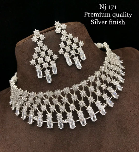 Maggie White Premium Quality Silver Finish Necklace Set for women -SHAKI001SNW