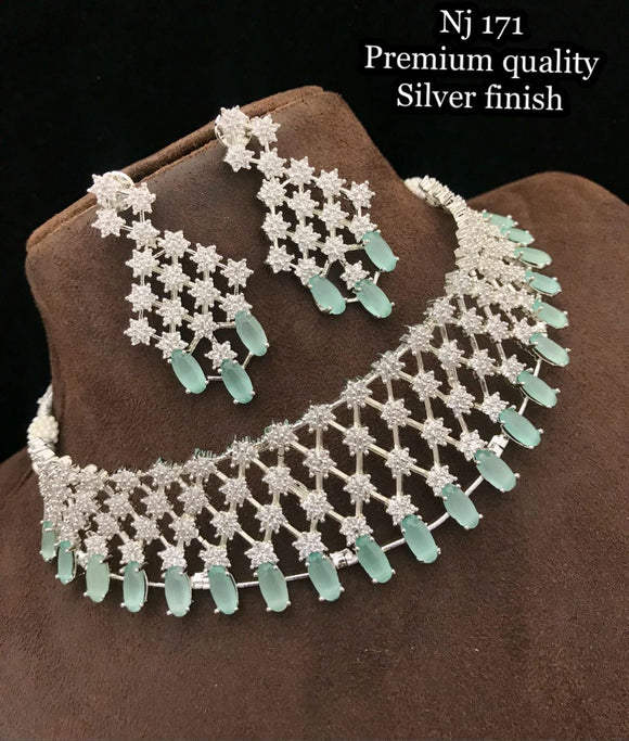 Maggie Pastel Green  Premium Quality Silver Finish Necklace Set for women -SHAKI001SNPG