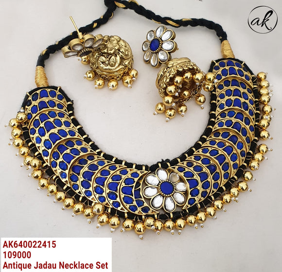 Ahalya Blue , Antique Jadau Necklace set for women -SHAKI001ANSB