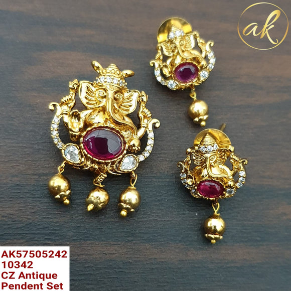 Ruby stone studded Gold finish Ganesha Pendant with Earrings  set for women -LR001GPSR