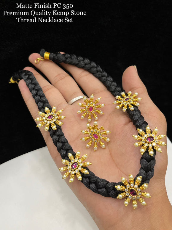 Remanika , Matte Gold finish kemp Black thread Necklace set for women -SHAKI001BTB