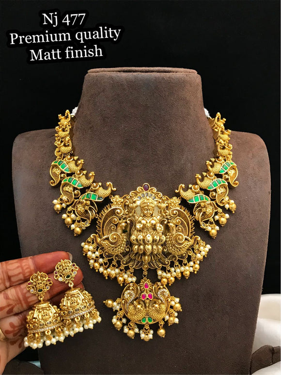 Anandageetika  , elegant Matte gold finish Bridal Temple Necklace Set for women -SHAKI001TNSB
