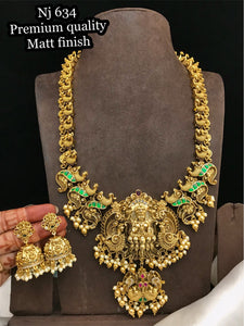 Kamakshi&nbsp; , elegant Matte gold finish Long Bridal Lakshmi Temple Necklace Set for women -SHAKI001LC