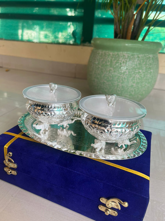 3 Elephant legs with elephant lid bowl 2 pcs set with tray in gift box-LR001EGB