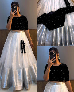 Black and White Organza Lehenga with Velvet Top -DF4001BWL – www.soosi.co.in