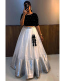 Black and White Organza Lehenga with Velvet Top -DF4001BWL