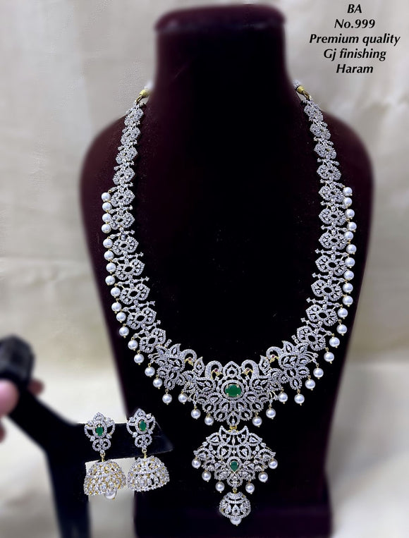 Gopika, Premium Gold Jewellery Finish Bridal Long Diamond Necklace Set for Women -SHAKI001DND