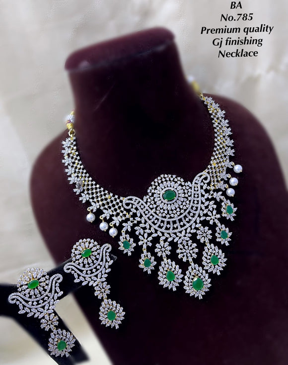 Krishna Priya, Premium Gold Jewellery Finish Diamond Necklace Set for Women -SHAKI001DNSB