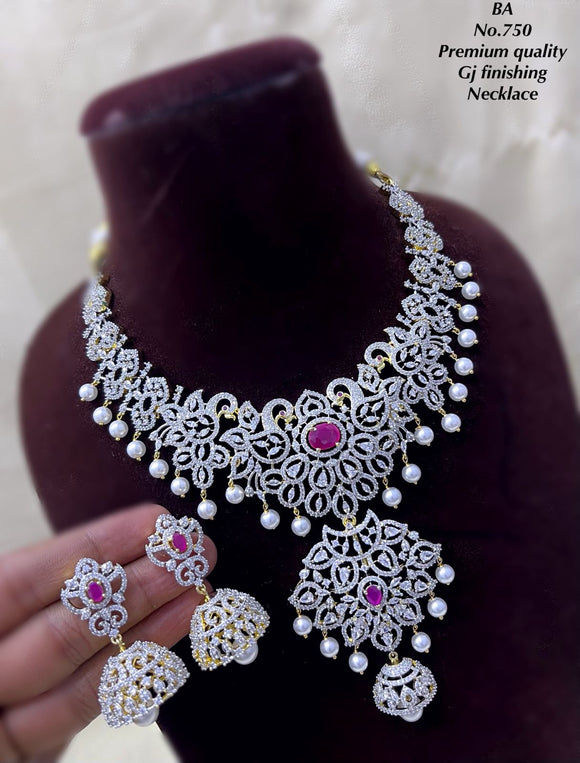 Mahalaxmi , Premium Gold Jewellery Finish Diamond Necklace Set for Women -SHAKI001DNSA