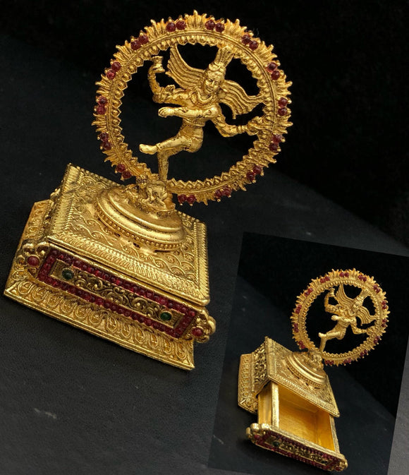 Golden Natraja , Antique Gold Finish Kumkum Dabbi / Sindoor Dabbi for Women -SHAKI001KMA