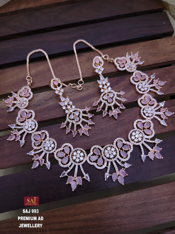 Aparna , elegant Rose Gold  Finish American Diamond Necklace set for women -SANDY001RGPP