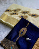 Mayuri , Onam Festival Special Kerala Golden Tissue saree with heavy Handwork on chest Pallu & bp with work on both sleeves-SAHE001TS