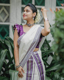 Anaswara silver violet cotton set mundu for Onam Festival 2024-SAHE001SM