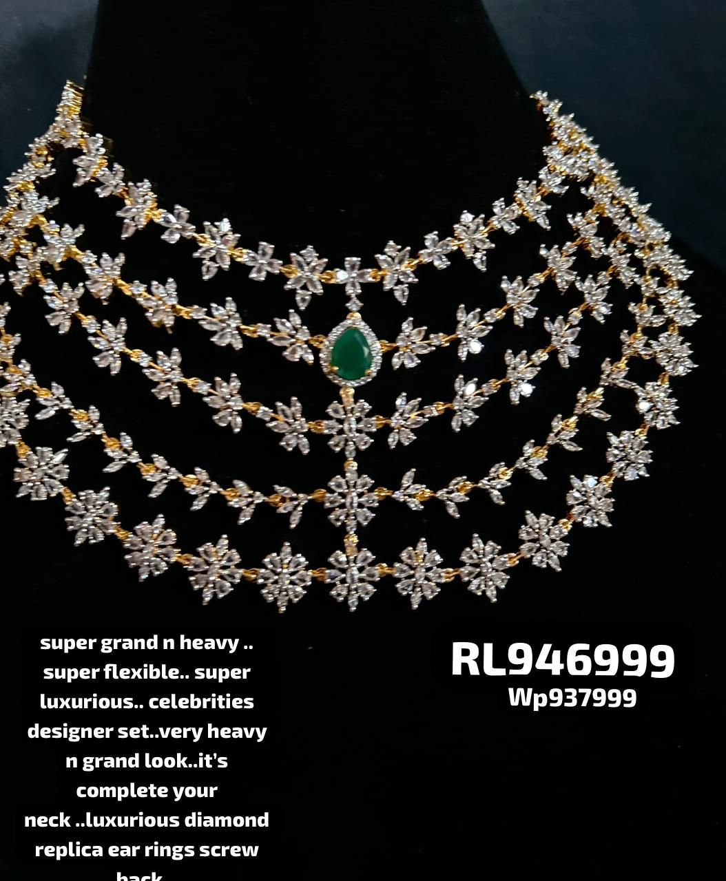 Asha elegant Grand Diamond Choker Necklace Set with screw back earrings-LR001CSB