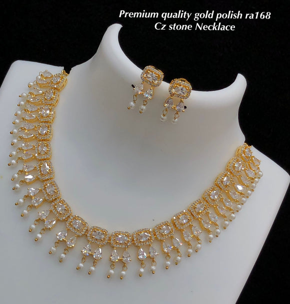 Bhavana , elegant Gold Finish White Stone Necklace Set for women -SHAKI001W