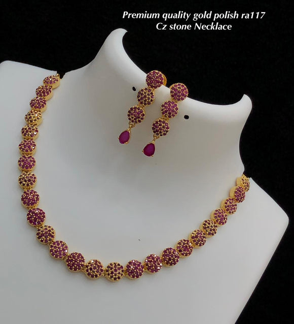 Soundarya , elegant Gold Finish Ruby Pink Stone Necklace Set for women -SHAKI001RP