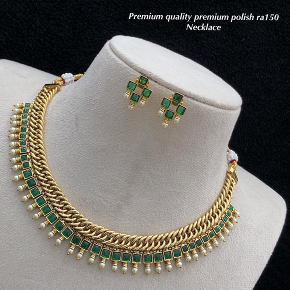 Vanitha , elegant Matte Gold Necklace set for women -SHAKI001PNSA