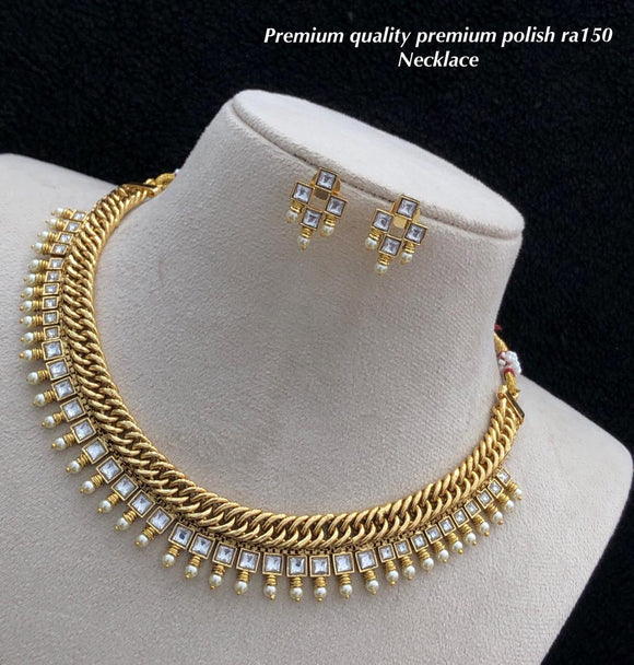 Nagma , elegant Matte Gold Necklace set for women -SHAKI001PNS