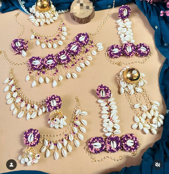 Supriya , elegant Purple Flower Jewellery with Kodi /Shells for Haldi / Mehandi -WAN001HJ