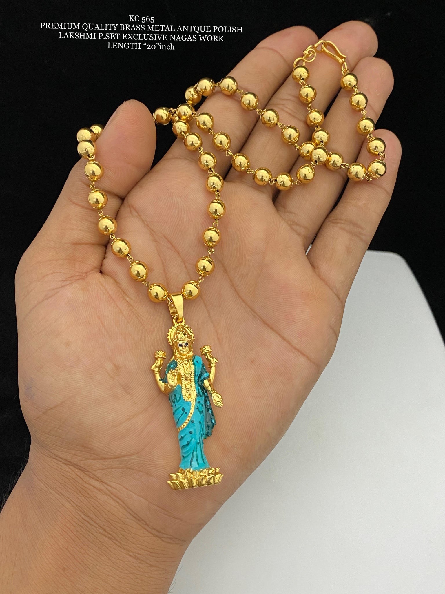 Goddess Lakshmi Devi Beads Chain With Lakshmi Pendant Goddess
