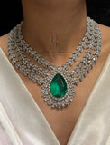 Aleena , Platinum Finish Green stone studded Diamond Replica Necklace Set for Women -JAID001GS