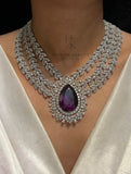 Peony , Platinum Finish  Purple stone studded Diamond Replica Necklace Set for Women -JAID001PS