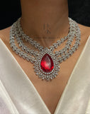 Anona , Platinum Finish Red stone studded Diamond Replica Necklace Set for Women -JAID001RS