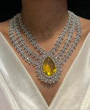 Marie , Platinum Finish  Yellow stone studded Diamond Replica Necklace Set for Women -JAID001YS