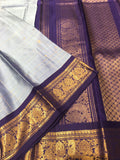 Janavika , elegant Grey and Deep Purple color combination  Kanjivaram Silk Saree for Women - SACHI001RGB
