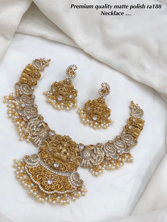 Malavika , elegant Matt Gold Stone Studded Necklace Set for Women -SHAKI001SSNS