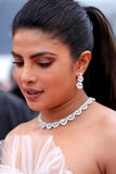 Bollywood Celebrity Priyanka Chopra inspired Silver Finish Diamond Necklace Set for Women -SONAM001DN