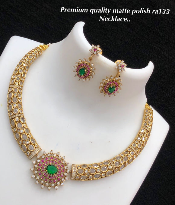 Jayarani , elegant Matte Gold Finish Necklace Set for women -SHAKI001NSJ
