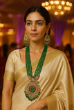 Aaryana , Elegant  Green Beads Haaram / Long Necklace Set with Kundan Pendant&nbsp; and Earrings for Women -JAYDU001LKN