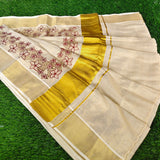 2025 Onam Elegance&nbsp; , Kerala Tissue Cotton Saree with cutwork design with Blouse -DEEP001KTC