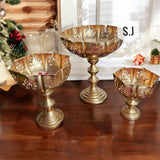 Elegant Lotus Flower Etched Work With Pillar Stands Urli combo of 3 -AKSH001UC
