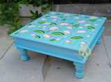 Blue shade Decorative bajot Wooden Hand Painted Artwork Square Shape Chowki -TIL001BB