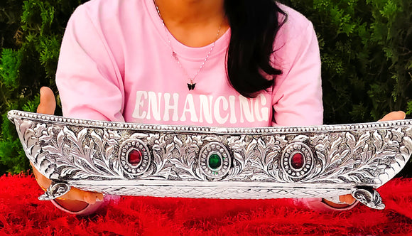 Big Size Antique Finish German silver rectangular tray for special Occassions-AKSH001GT