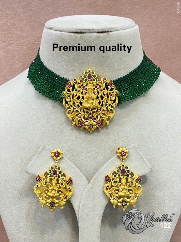 Maa Lakshmi  Design  Maroon Choker Necklace Set for Women -SHYAM001GL
