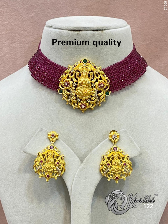 Maa Lakshmi  Design  Maroon Choker Necklace Set for Women -SHYAM001ML