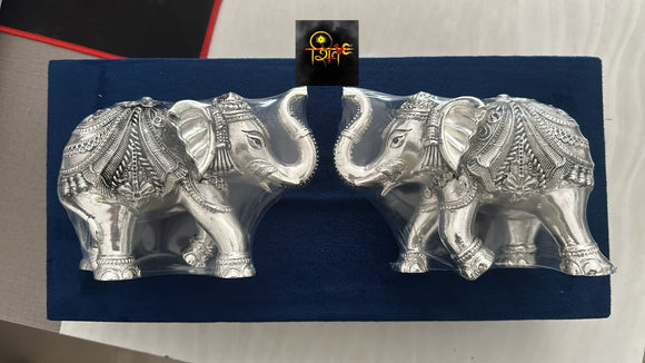 Set or 2 , Pure 999 silver polish elephants for Decoration -MK001ED