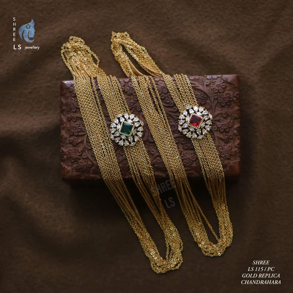 Shyama , Diamond Brooch studded Gold Replica Chandra Haram Necklace for women -SHYAM001CH